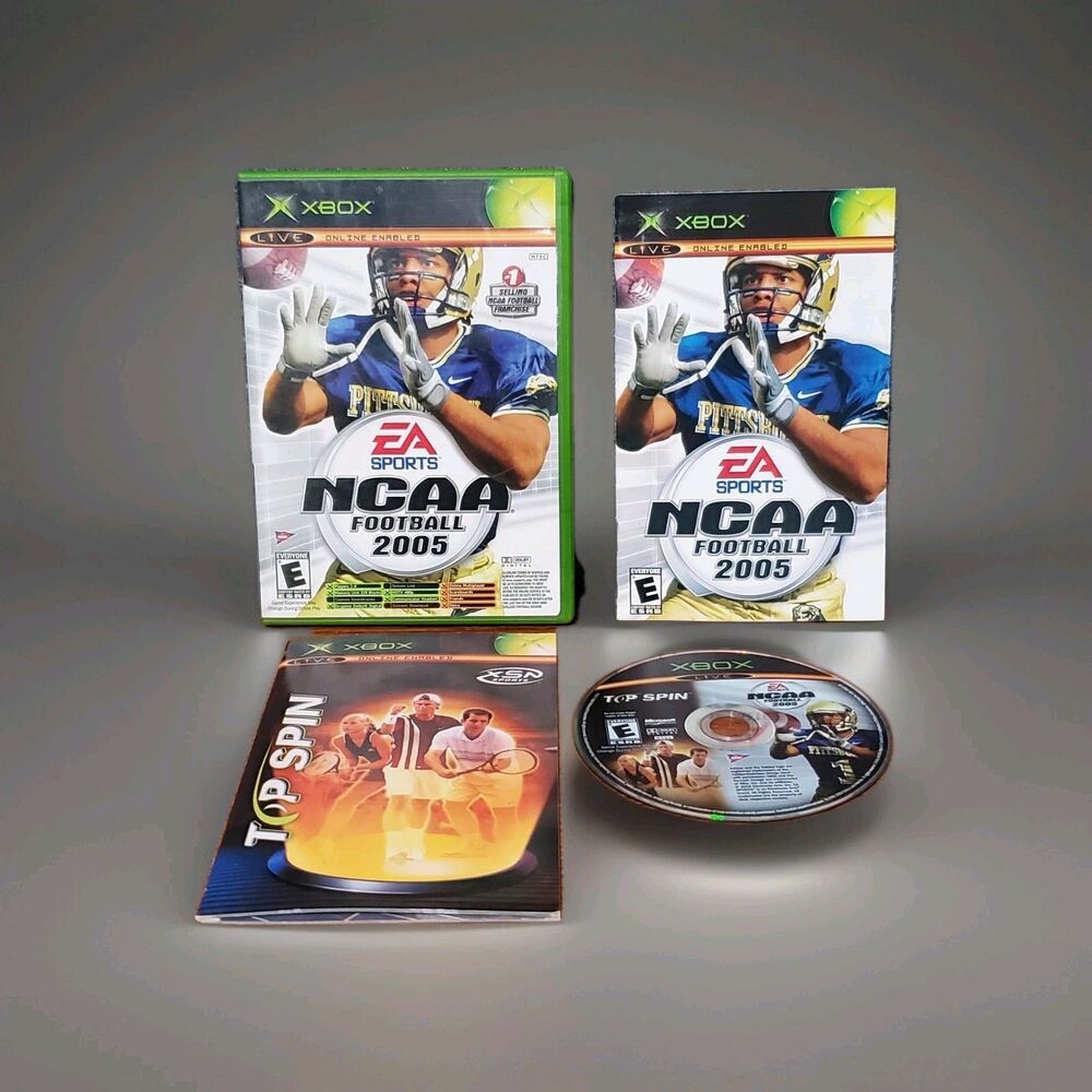 NCAA Football 2005 and Top Spin (XBOX) Video Game Complete w/Manual Working